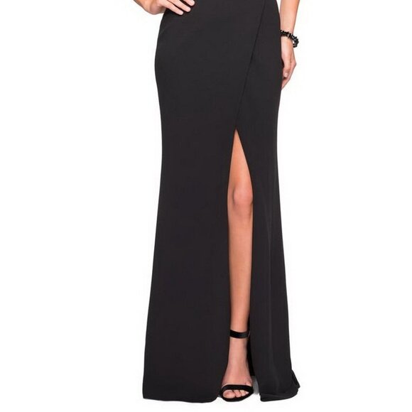La Femme Black Strappy Back Strapless Jersey Evening Dress - Picture 4 of 4